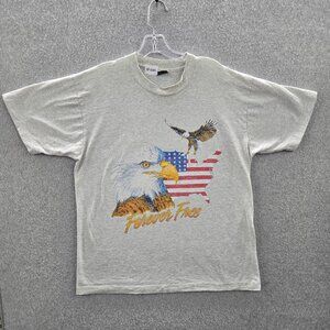 VINTAGE Forever Free Men Shirt L Gray Single Stitch‎ United State Of America 90s